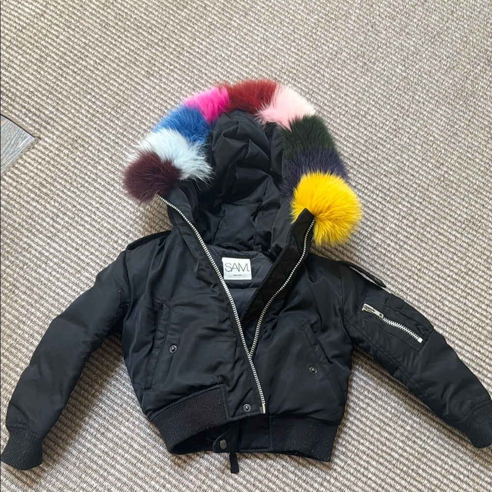 SAM Black Jacket with Colorful Fur Hood